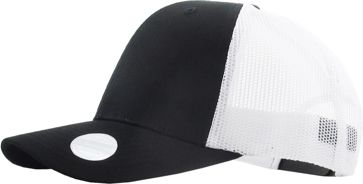 Black White Two Tone Classic 6 Panel Trucker Mesh Snapback Side View